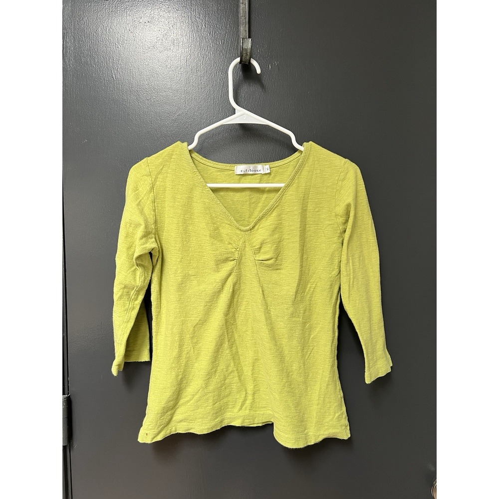 Cut Loose Womens Size XS Neon Green Long Sleeve Lagenlook V Neck